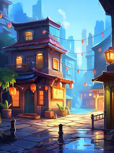 asian street night illustration