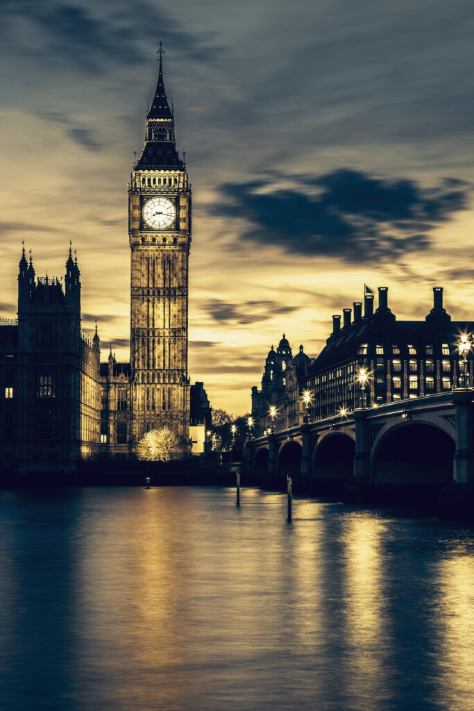 big ben clock tower london sunset special photographic processing scaled