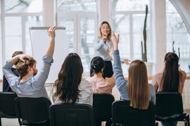 female speaker giving presentation hall university workshop audience conference hall 155003 27432